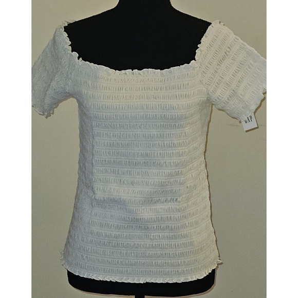 Gap Smocked Off-Shoulder Top Short Sleeves Woman's White Size Large Tall… - Picture 1 of 6